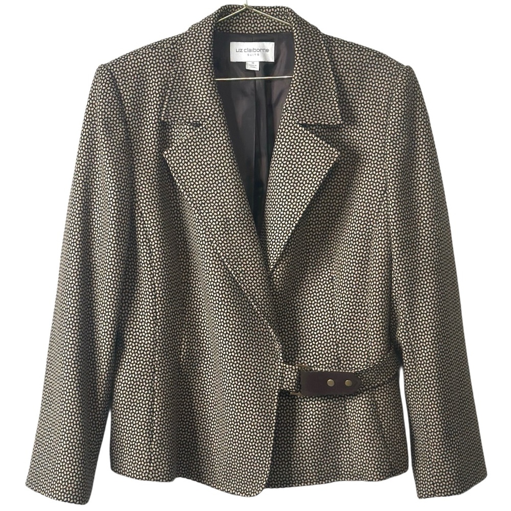 Liz Claiborne Suits Women’s Belted Textured Blazer Jacket Brown & Tan‎ Sz 16
